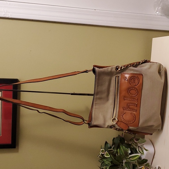 Chloé | Canvas and Tan Leather Shoulder/Crossbody Bag - Picture 2 of 15